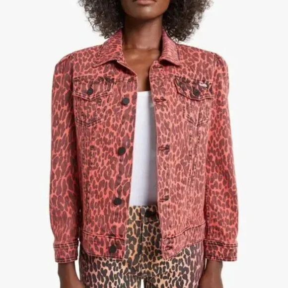NWT MOTHER Puffy Bruiser Scooter Radioactive Paws Leopard Orange denim Jacket M - Picture 2 of 16